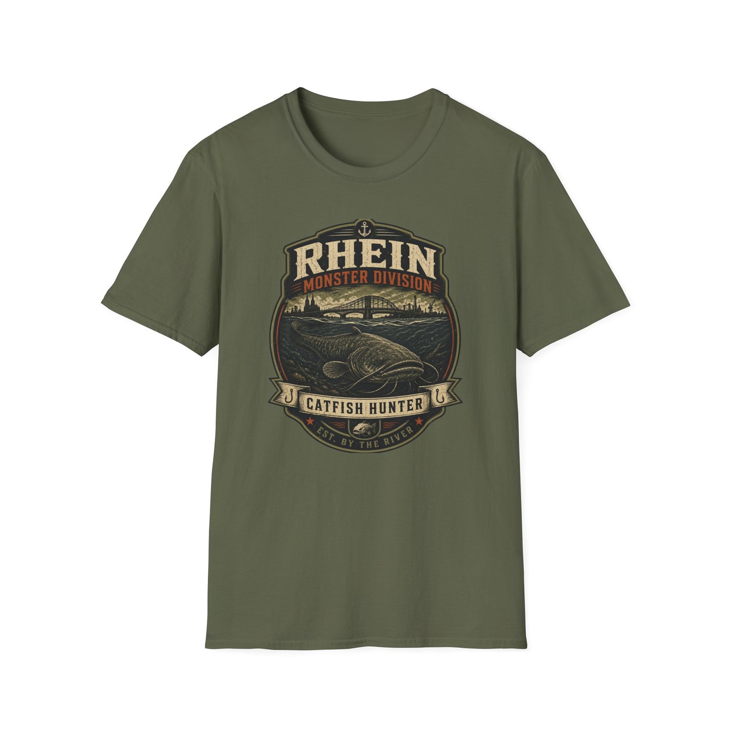 Rhein Monster Division T-Shirt grün Angler Geschenk Vatertag