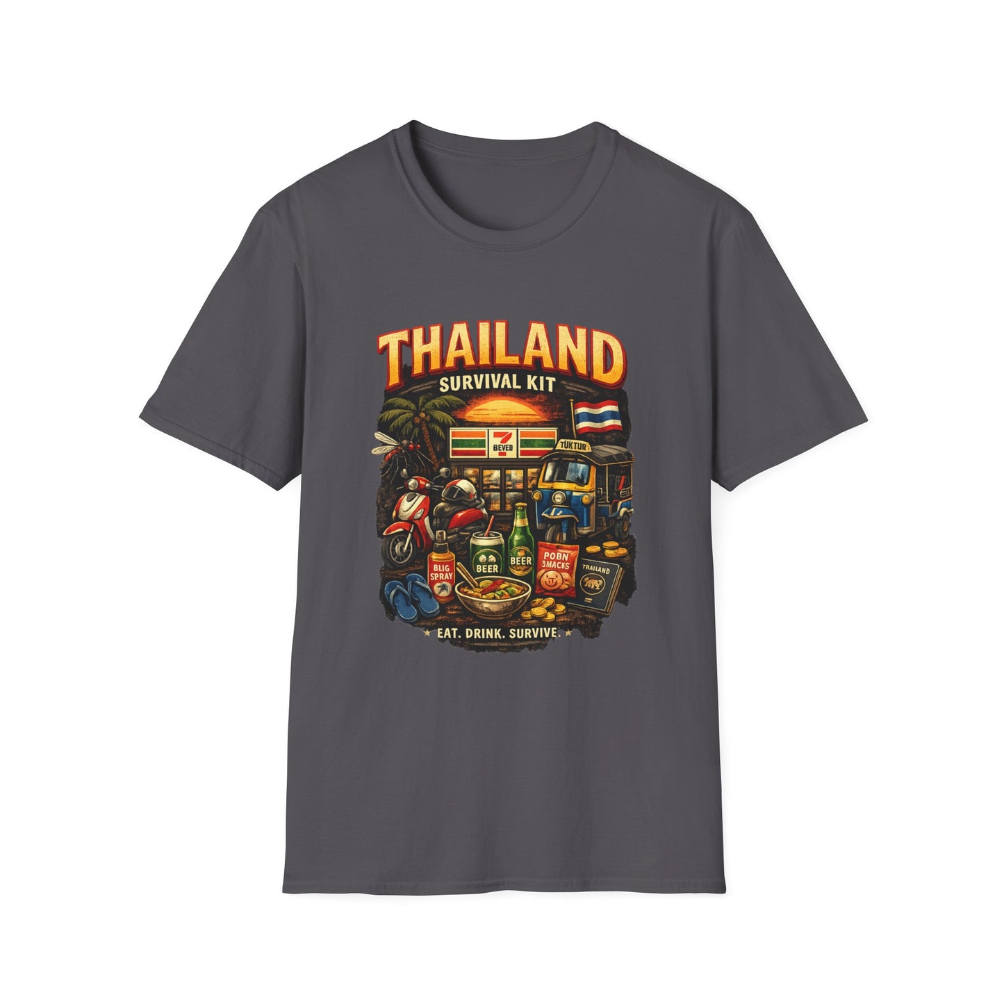 Thailand Survival Kit T-Shirt Dark Chocolate Funny Thailand Reise Graphic Tee