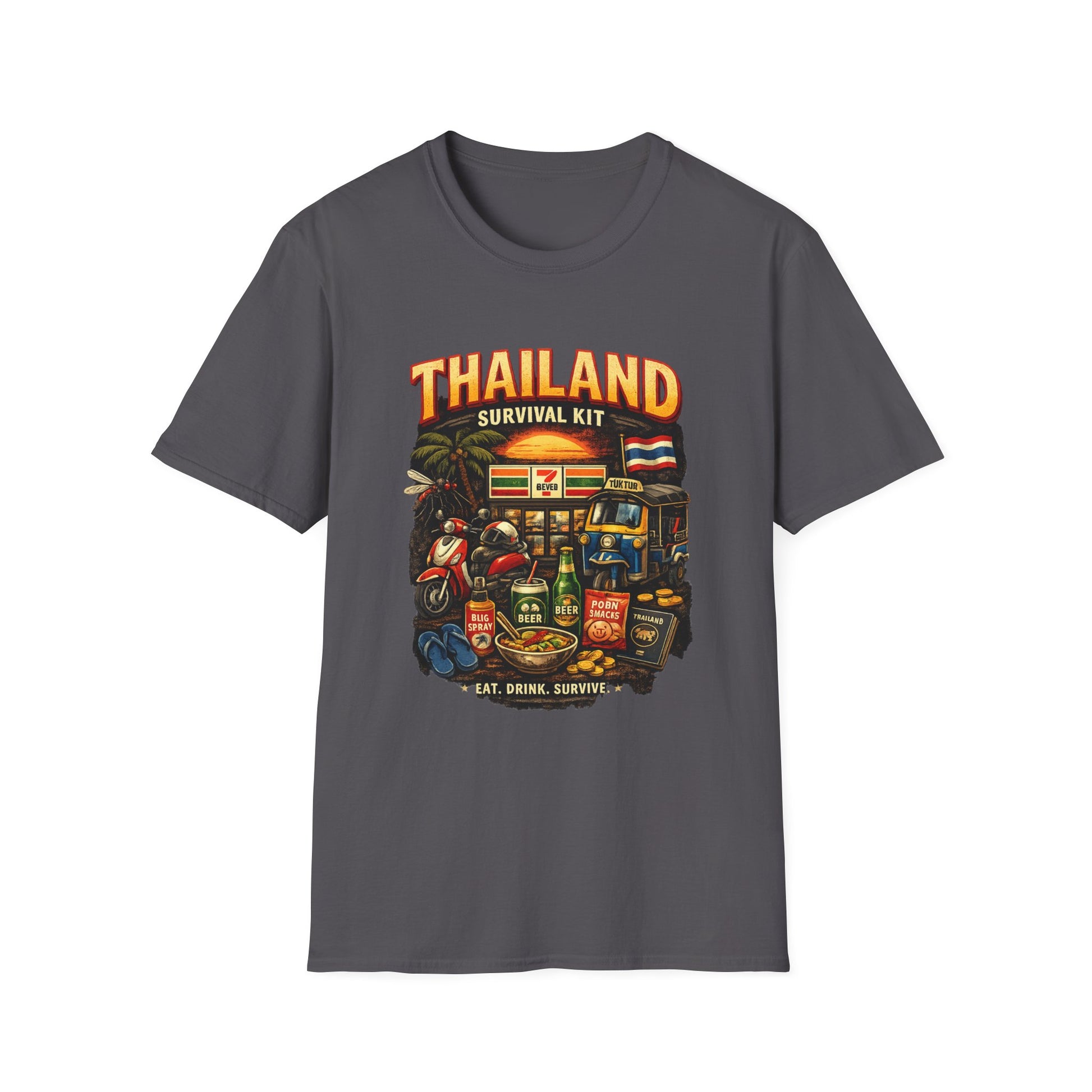 Thailand Survival Kit T-Shirt Dark Chocolate Funny Thailand Reise Graphic Tee
