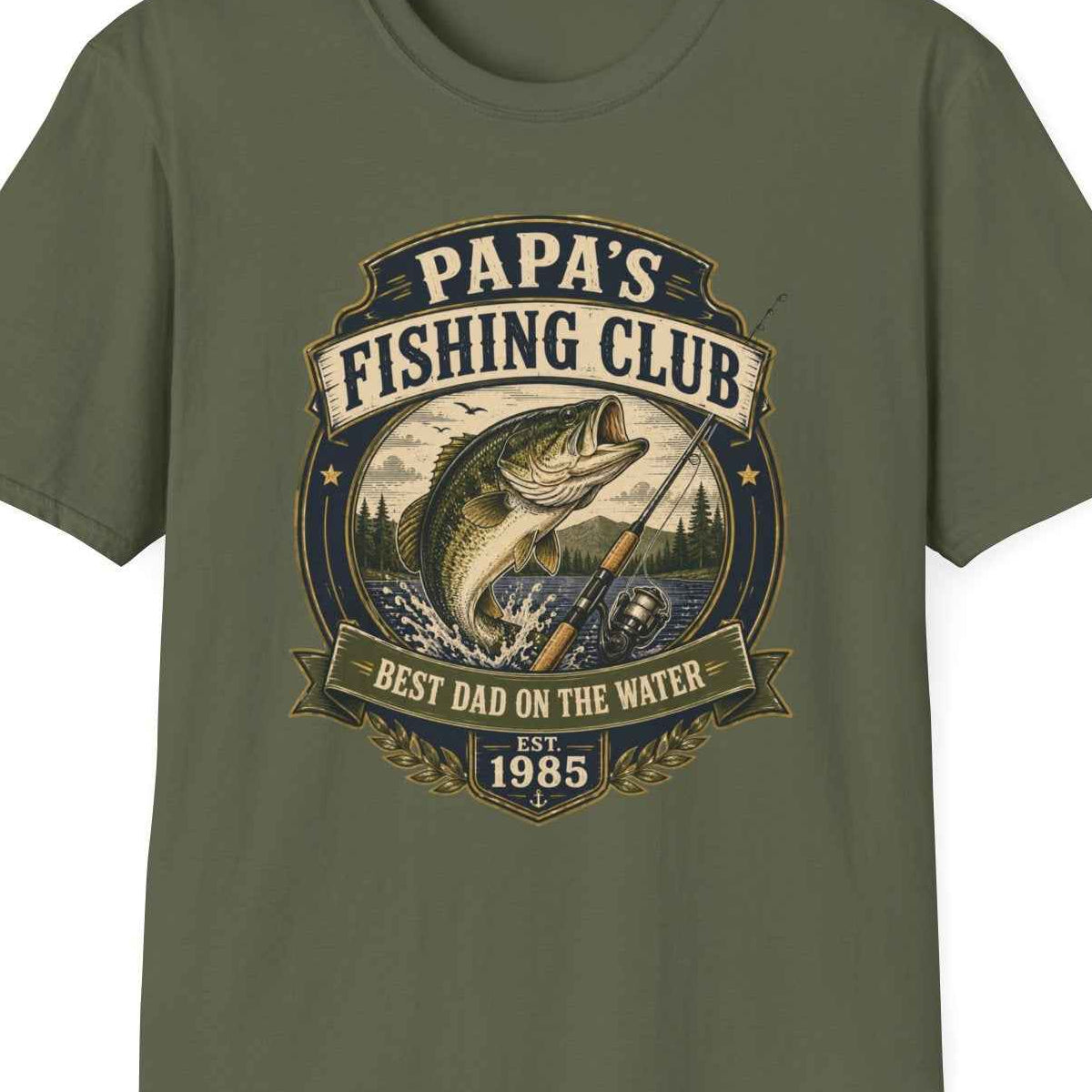 Papa's Fishing Club Angler T-Shirt – Bester Papa am Wasser, Vatertagsgeschenk – Design Nahaufnahme