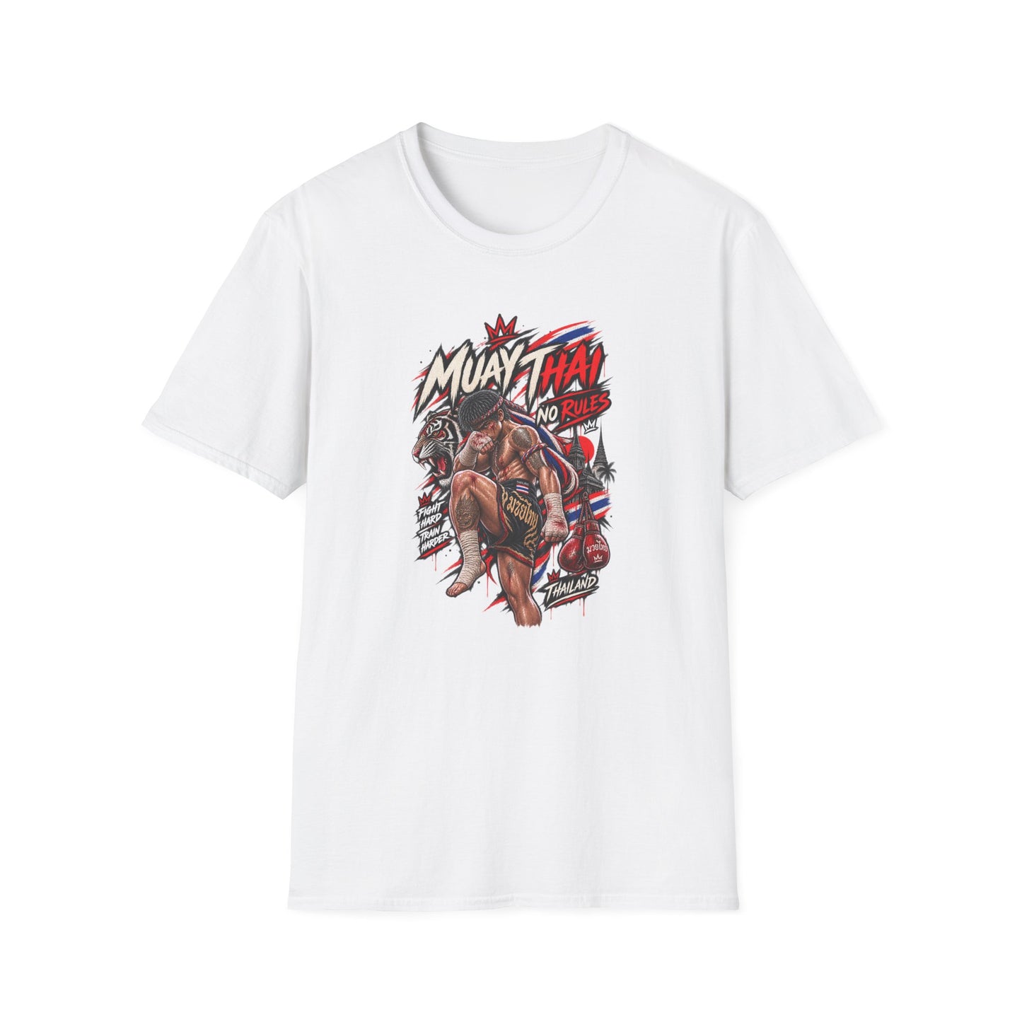 Muay Thai No Rules T-Shirt weiss - Fighter Tiger Graphic Tee Geschenk