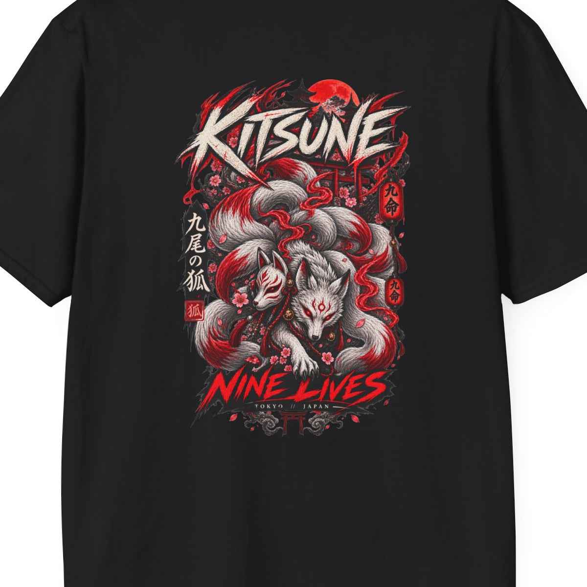 Kitsune Nine Lives T-Shirt — Japanisches Streetwear Fuchs Motiv Herren Damen