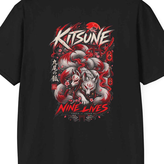 Kitsune Nine Lives T-Shirt — Japanisches Streetwear Fuchs Motiv Herren Damen