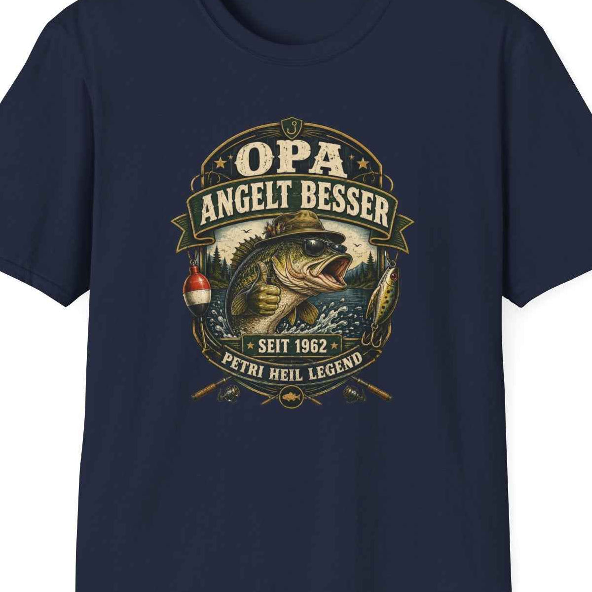 Opa angelt besser T-Shirt – Petri Heil Angler Geschenk für Opa & Papa | Vatertag & Geburtstag – Design Nahaufnahme