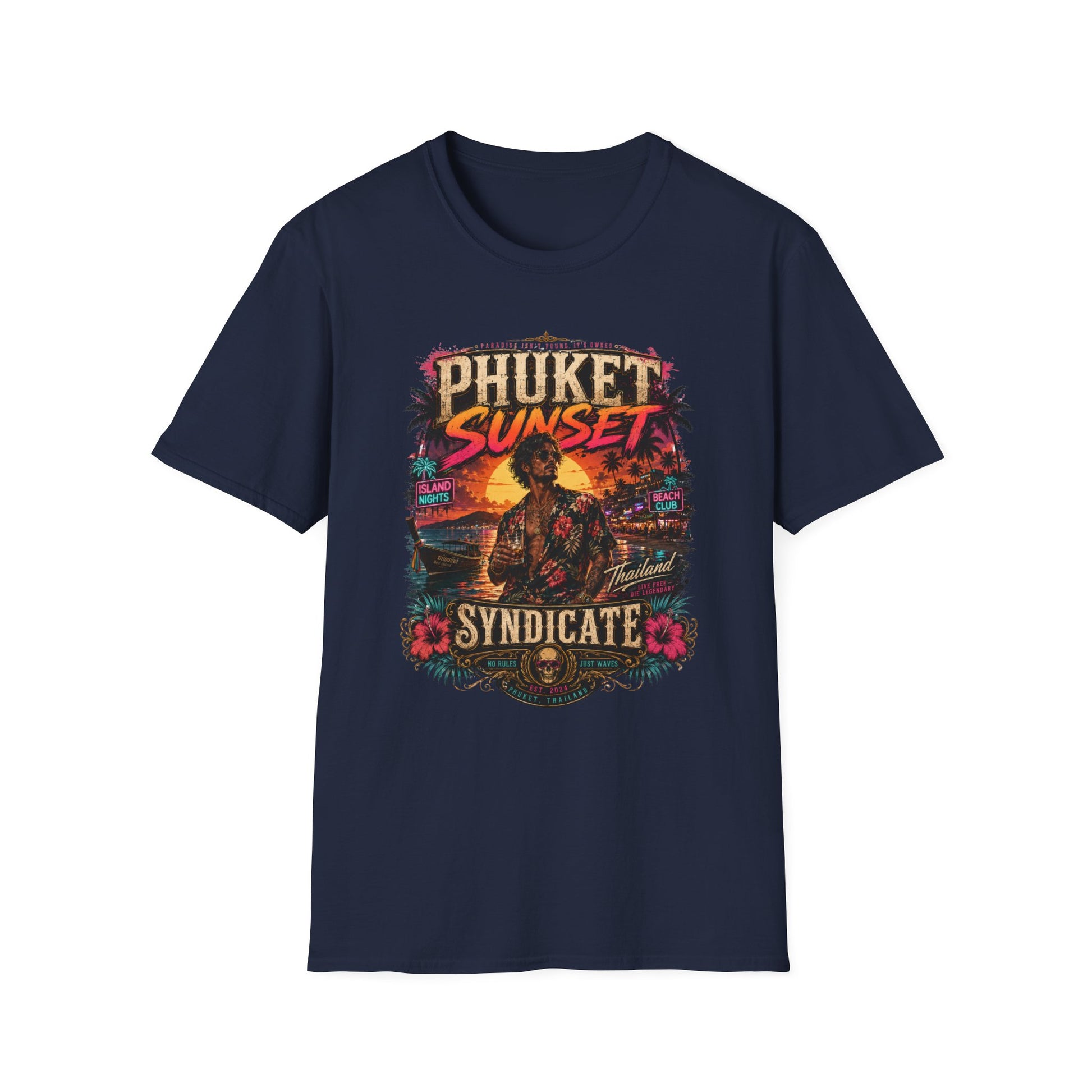 Phuket Sunset Syndicate T-Shirt navy Thailand Beach Club Streetwear Graphic Tee