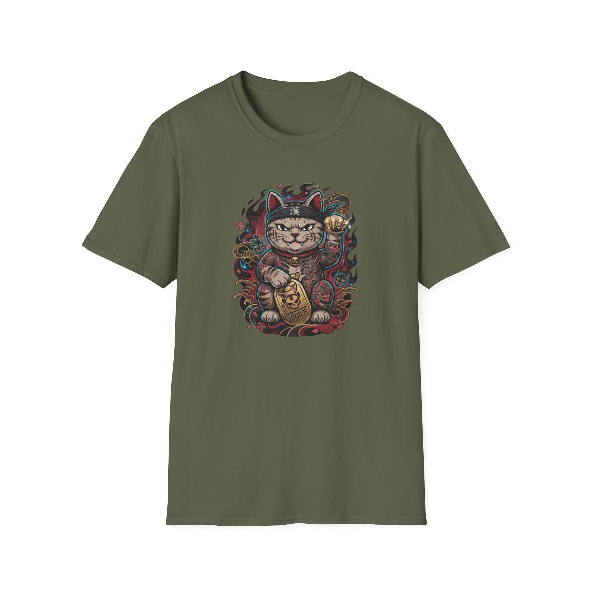 Gangster Cat T-Shirt military green - Japanese Streetwear
