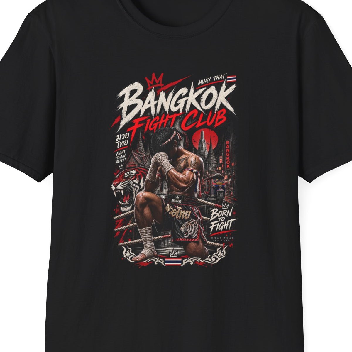 Black Muay Thai Crown Fighter T-Shirt – Design Nahaufnahme