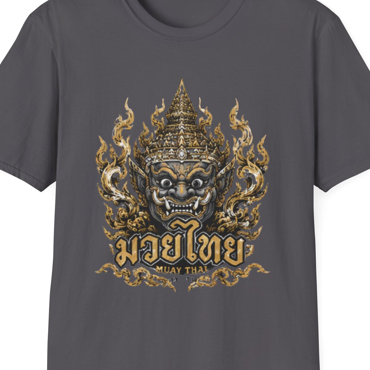Muay Thai Yaksha Guardian T-Shirt – Thai Boxing Streetwear Dämonen Maske Graphic Tee – Design Nahaufnahme