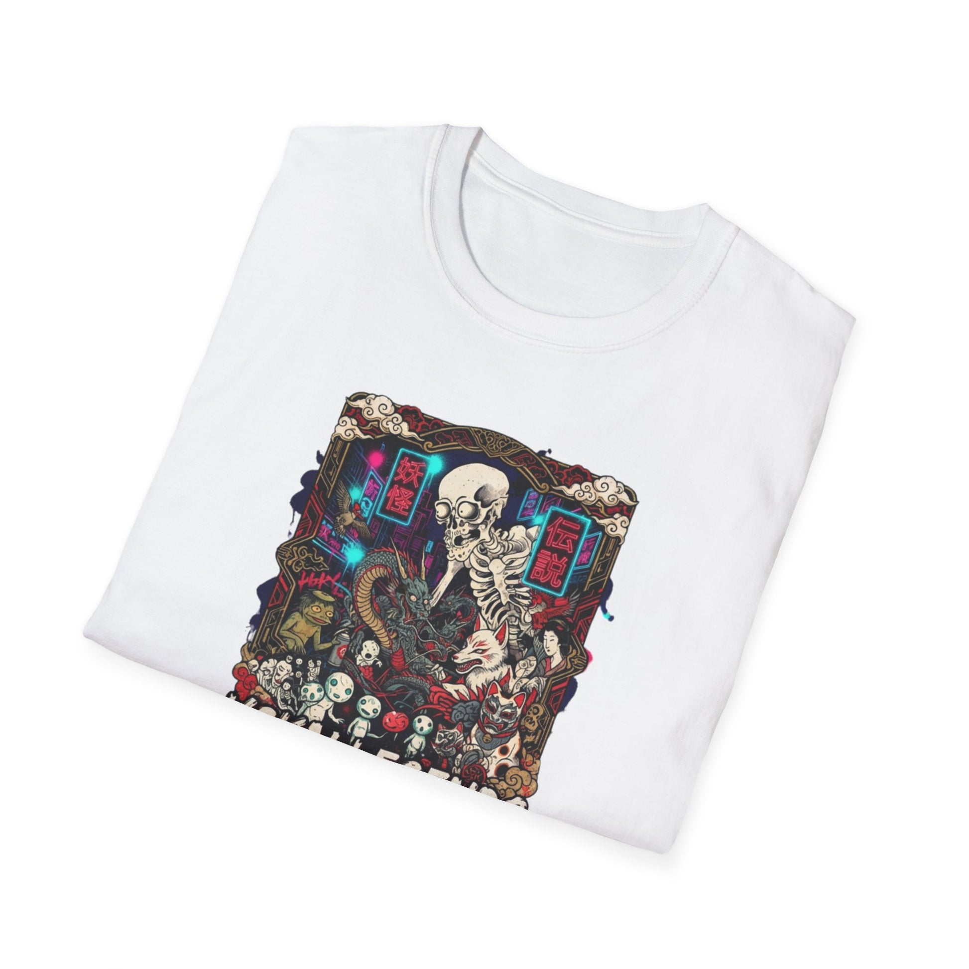 Night Parade Yokai T-Shirt Rückansicht — Neo Tokyo Skelett Yokai