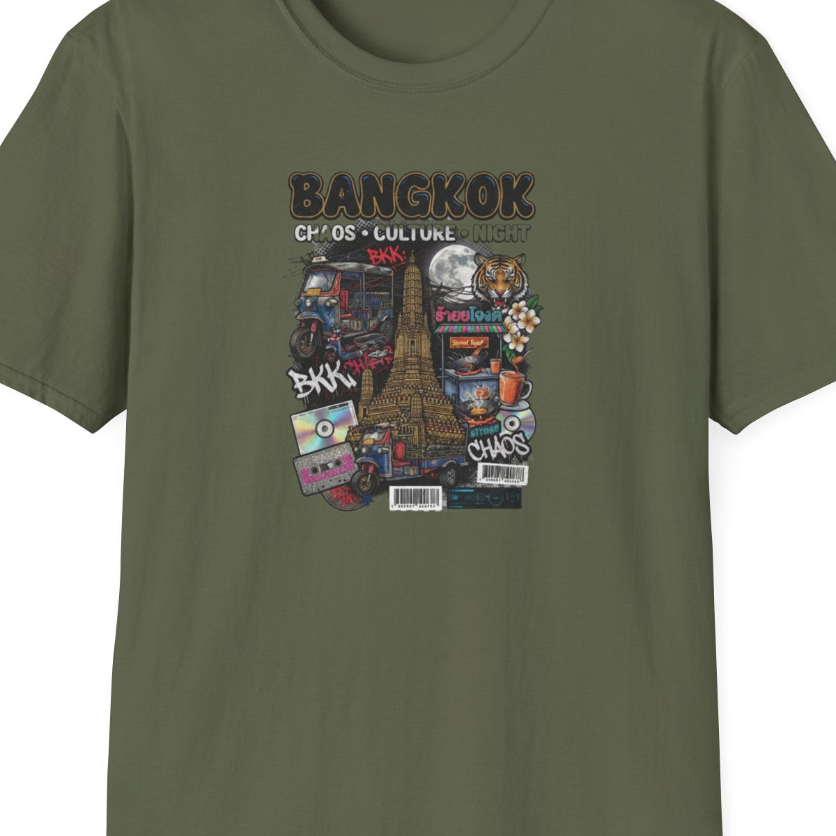 Military Green Bangkok Chaos Culture Night T-Shirt – Design Nahaufnahme