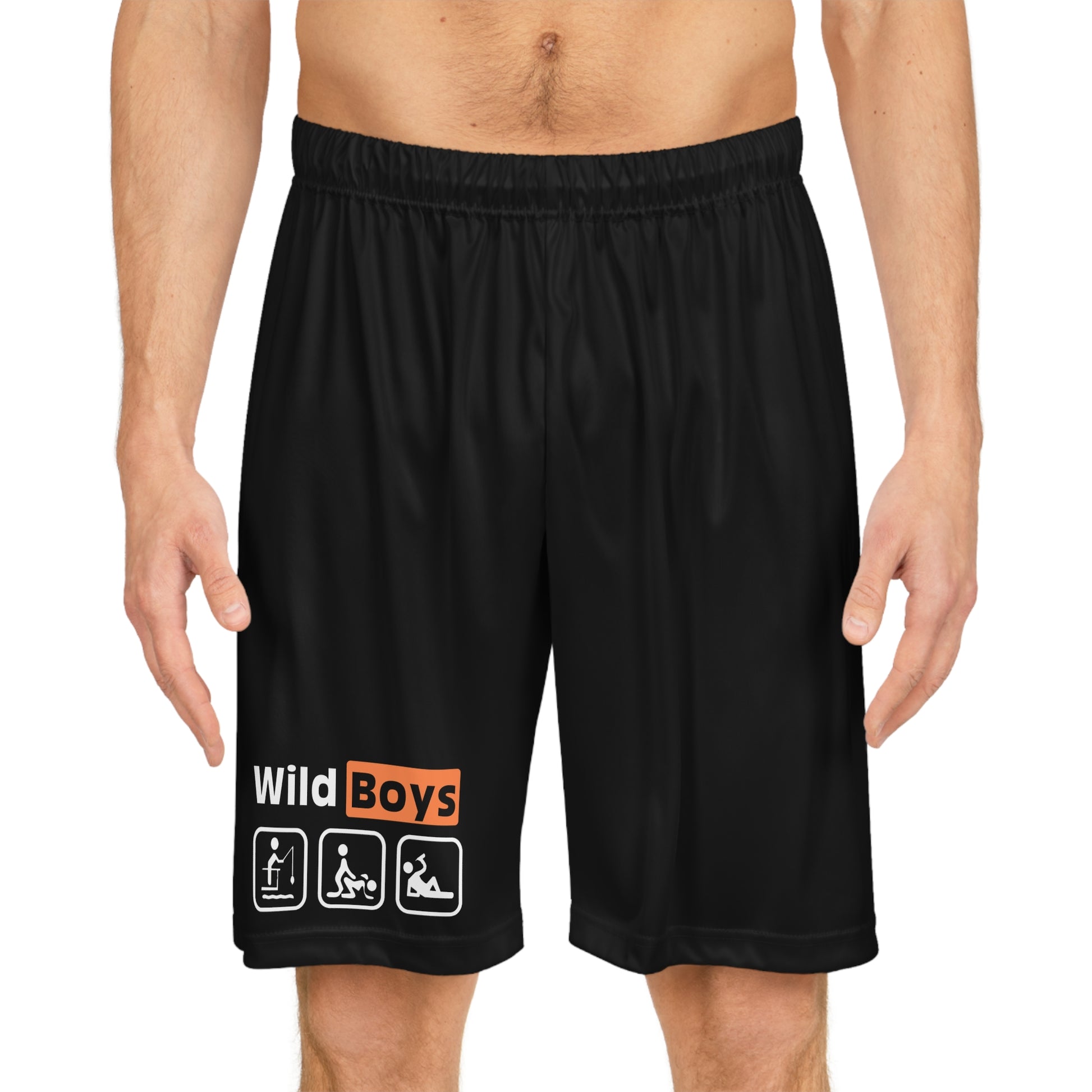 Basketball Shorts - Wild Boys Angeln Saufen Sex Design – T-Shirt Rückansicht