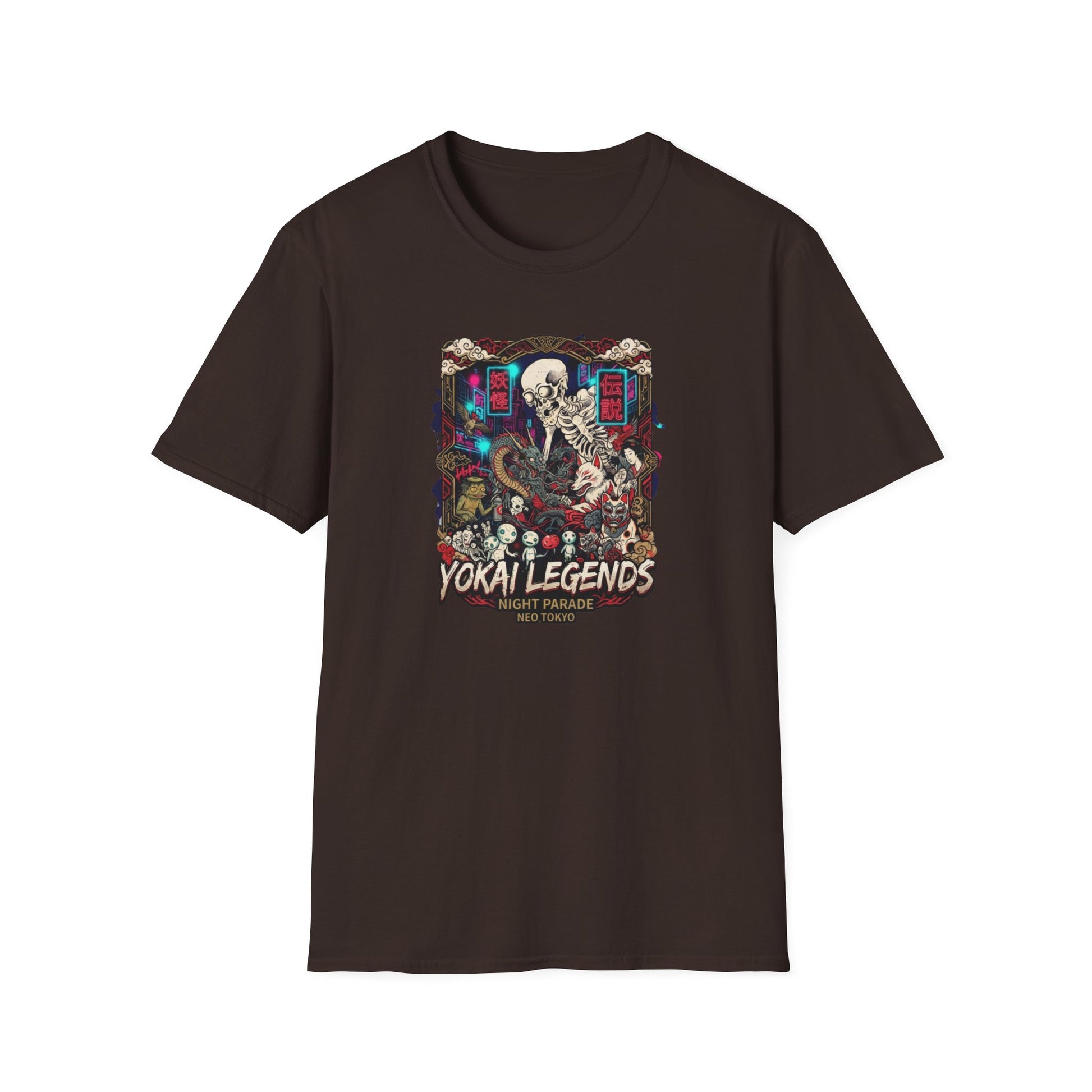Night Parade Yokai T-Shirt Dark Chocolate — Neo Tokyo Streetwear Vorderansicht