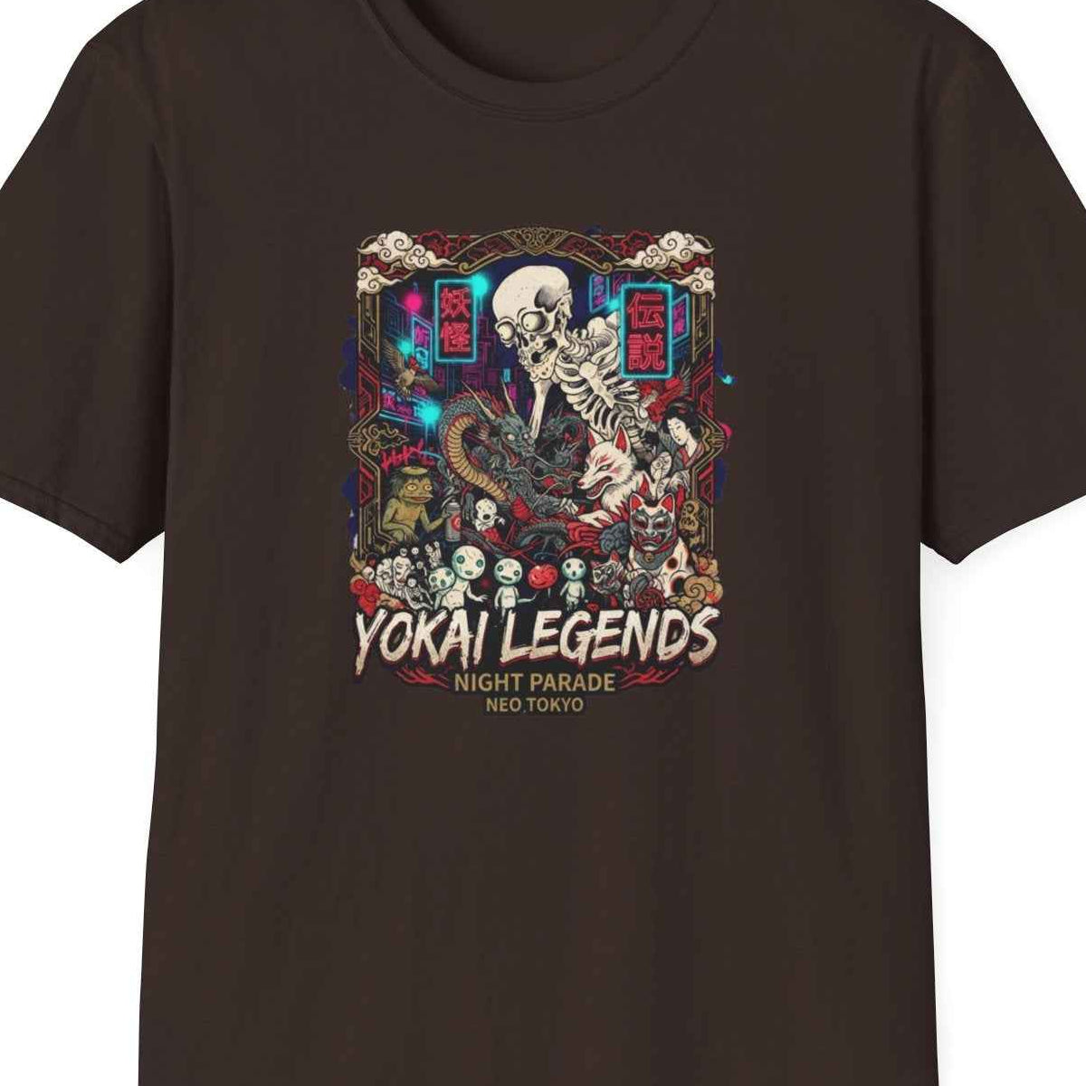 Night Parade Yokai T-Shirt – Japanese Streetwear Skelett Motiv Herren Damen – Design Nahaufnahme