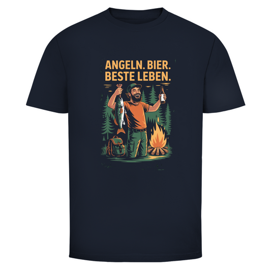 Angeln. Bier. Bestes Leben – Angler T-Shirt – T-Shirt Designdetail Nahaufnahme