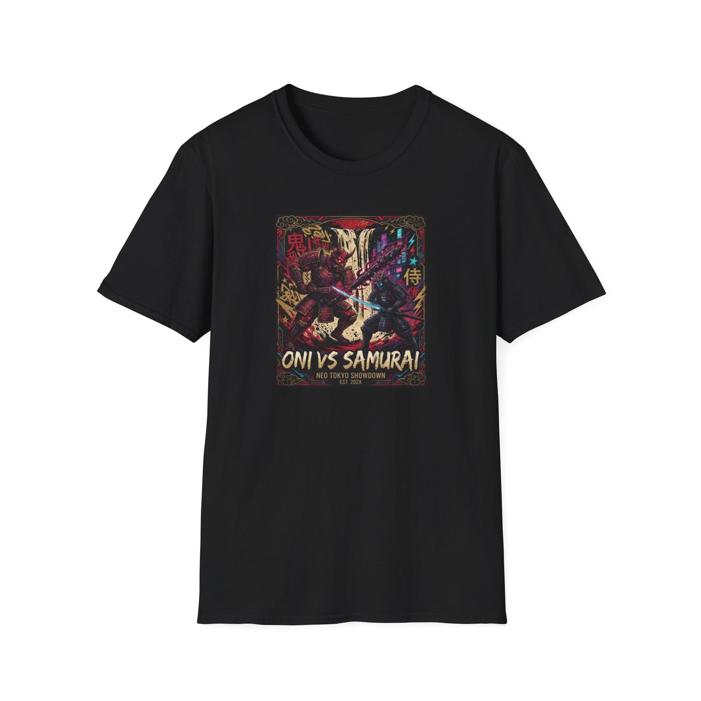 Oni vs Samurai T-Shirt schwarz – Japanese Streetwear Anime Vorderansicht