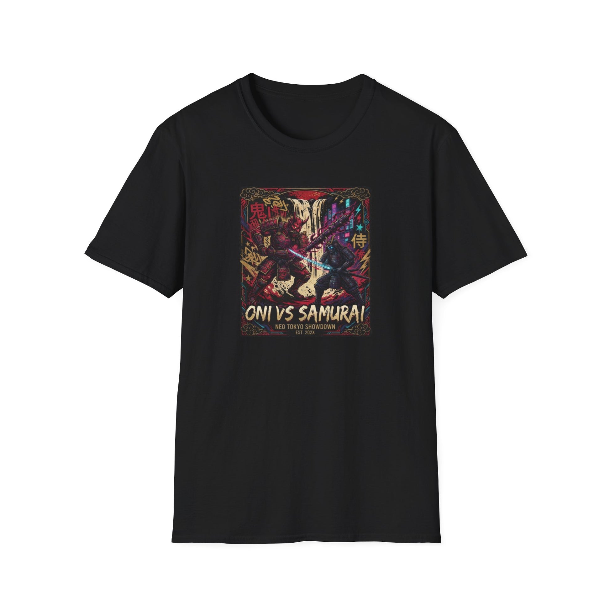 Oni vs Samurai T-Shirt schwarz – Japanese Streetwear Anime Vorderansicht