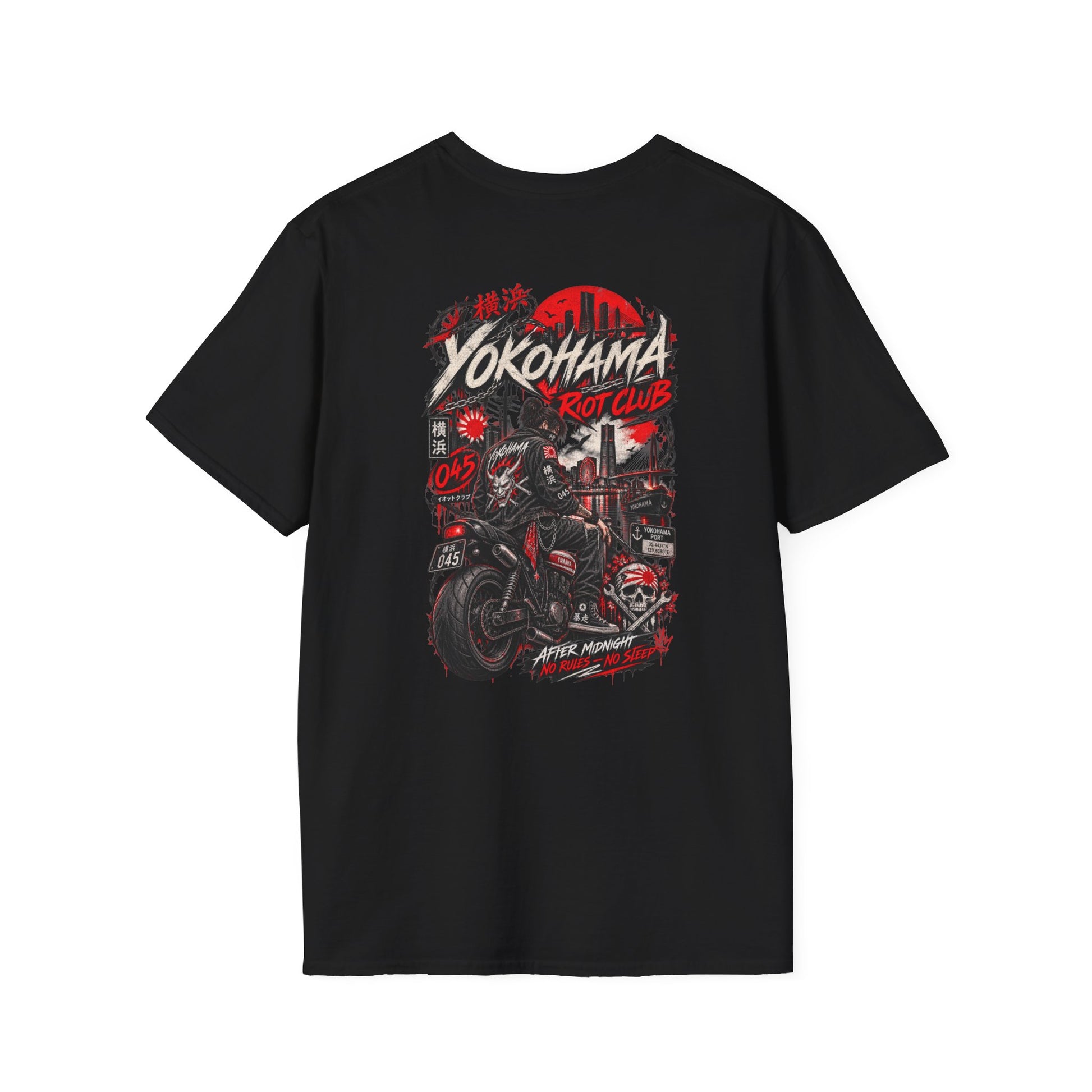Yokohama Night Rider T-Shirt schwarz — Japan Motorrad Streetwear Vorderansicht