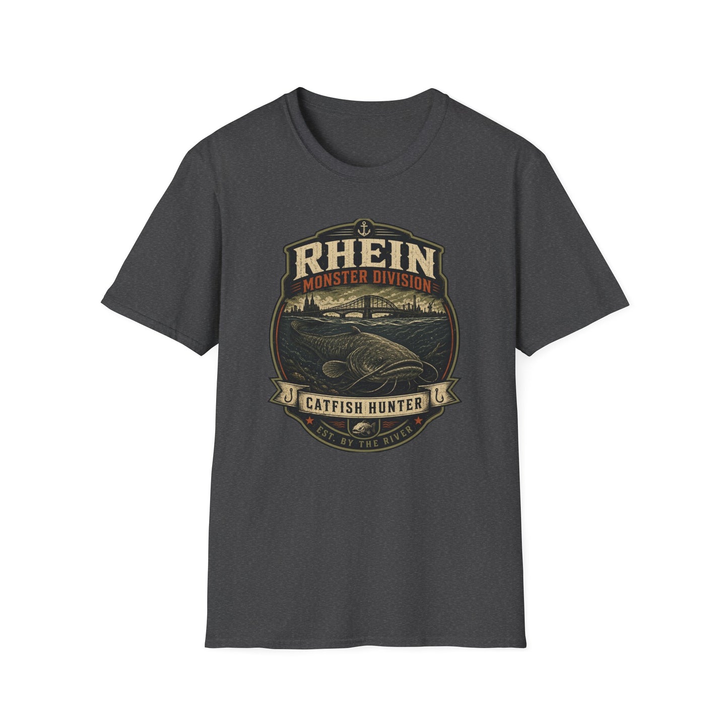 Rhein Monster Division T-Shirt grau meliert Wels Angler Unisex