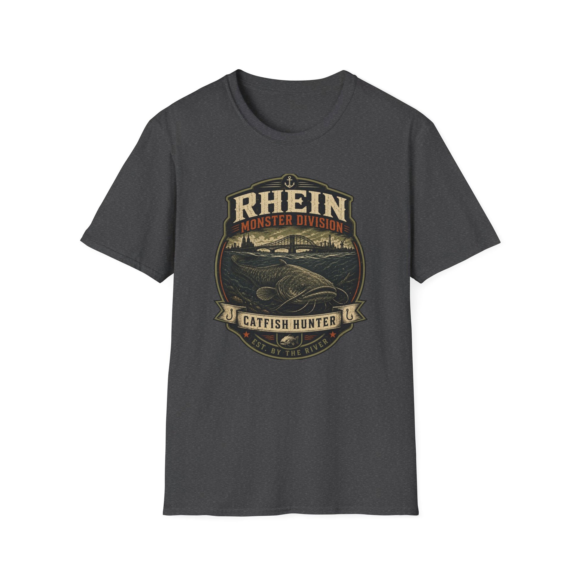 Rhein Monster Division T-Shirt grau meliert Wels Angler Unisex