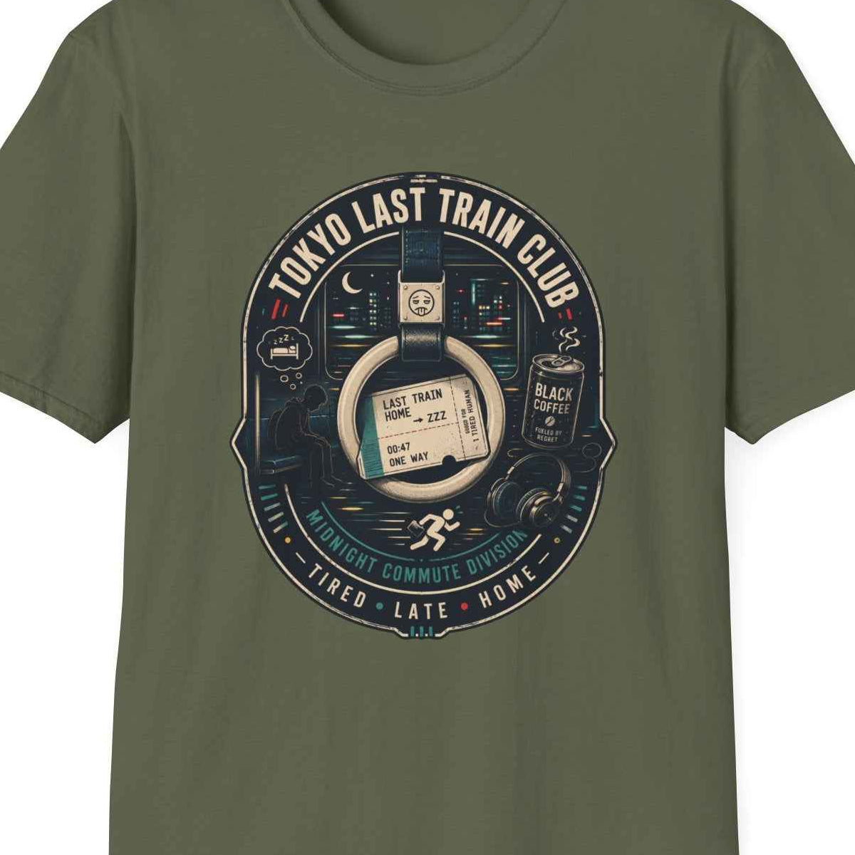 Tokyo Last Train Club T-Shirt Rückansicht Japan Aesthetic – Design Nahaufnahme