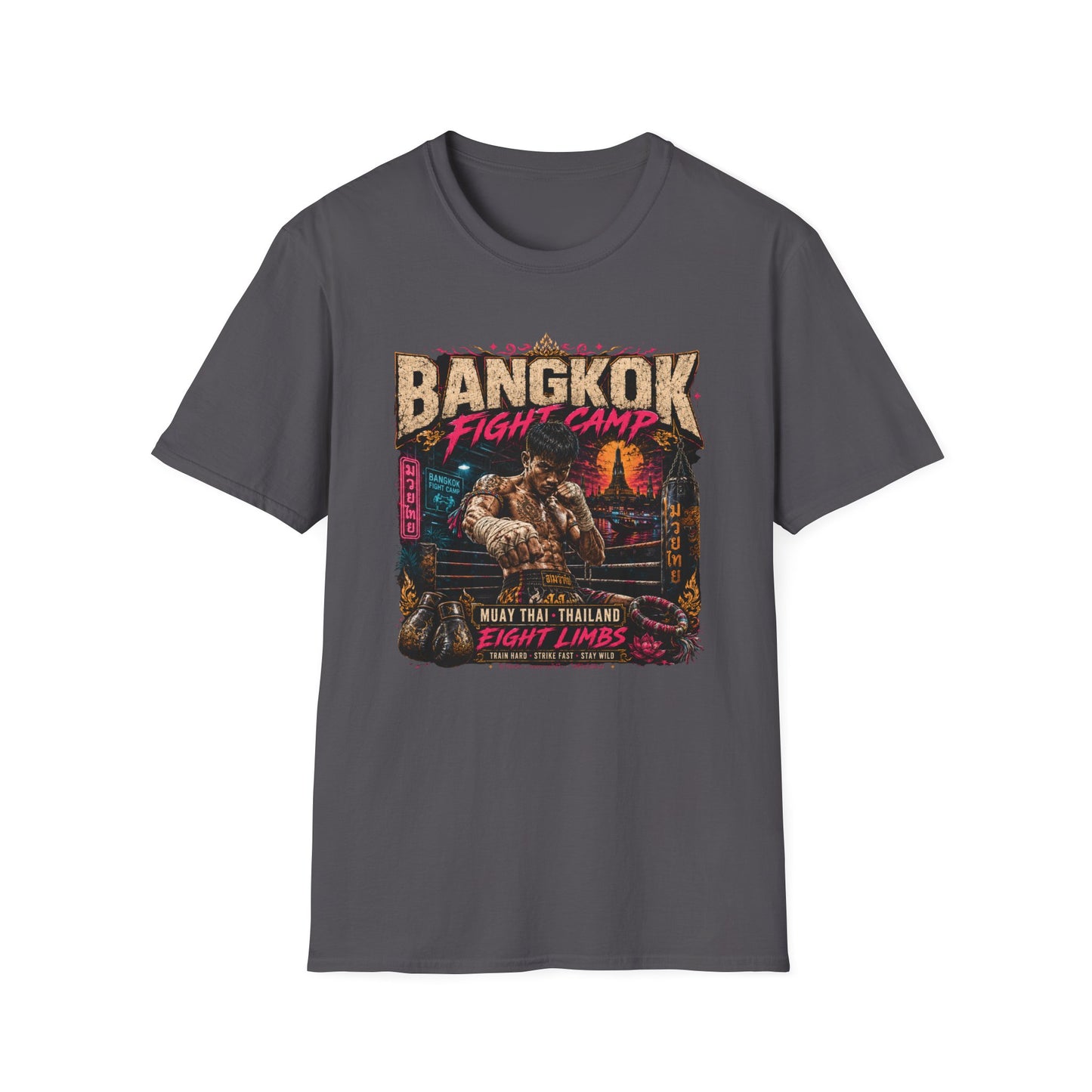 Bangkok Fight Camp T-Shirt Charcoal Muay Thai Thailand Streetwear Graphic Tee