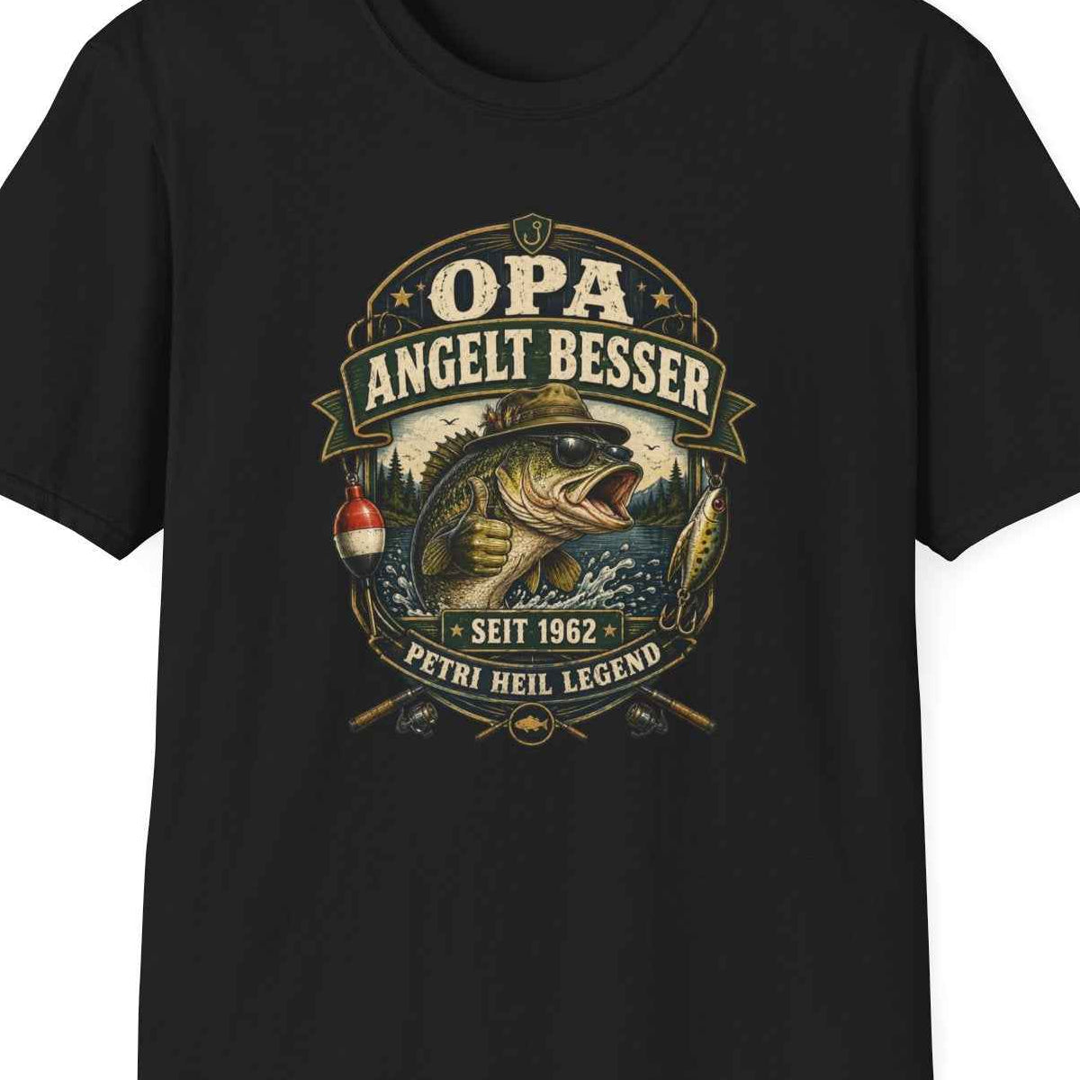 Opa angelt besser T-Shirt – Petri Heil Angler Geschenk für Opa & Papa | Vatertag & Geburtstag – Design Nahaufnahme