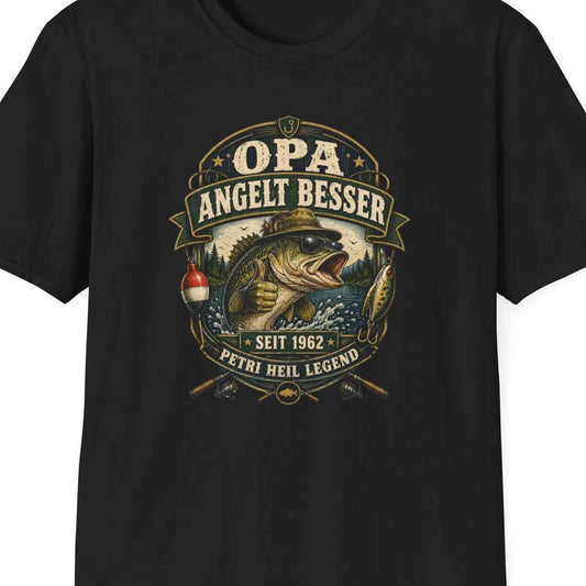 Opa angelt besser T-Shirt – Petri Heil Angler Geschenk für Opa & Papa | Vatertag & Geburtstag – Design Nahaufnahme