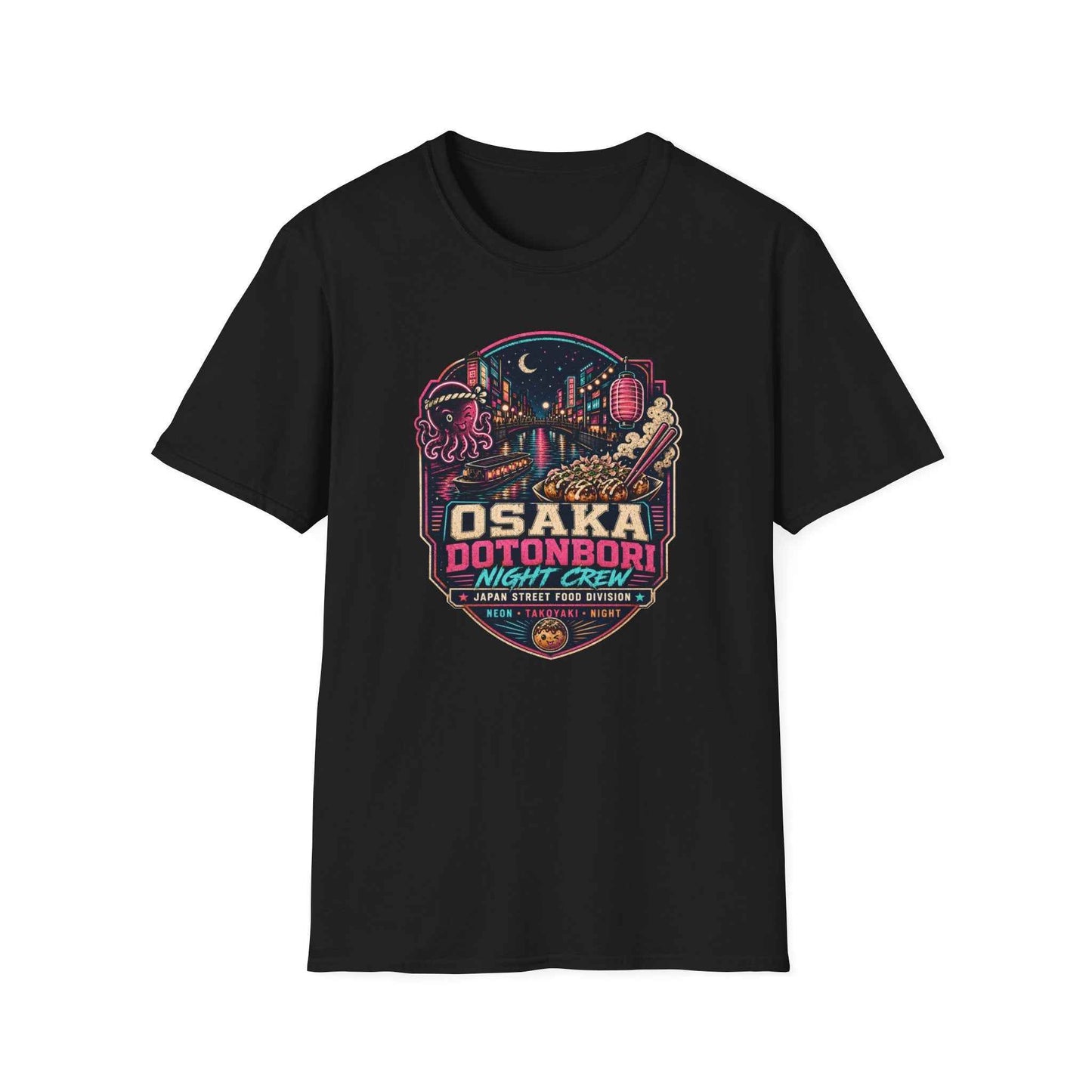 Osaka Dotonbori T-Shirt schwarz Japan Street Food Graphic Tee Unisex Vorderansicht