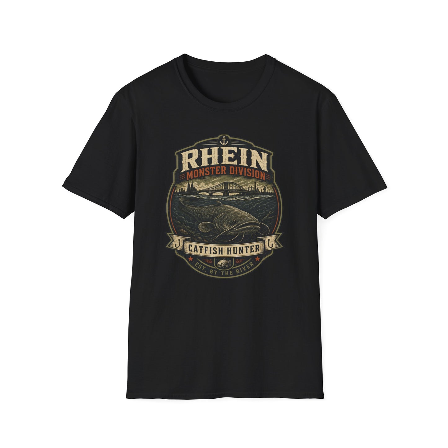 Rhein Monster Division T-Shirt schwarz Wels Angler Geschenk