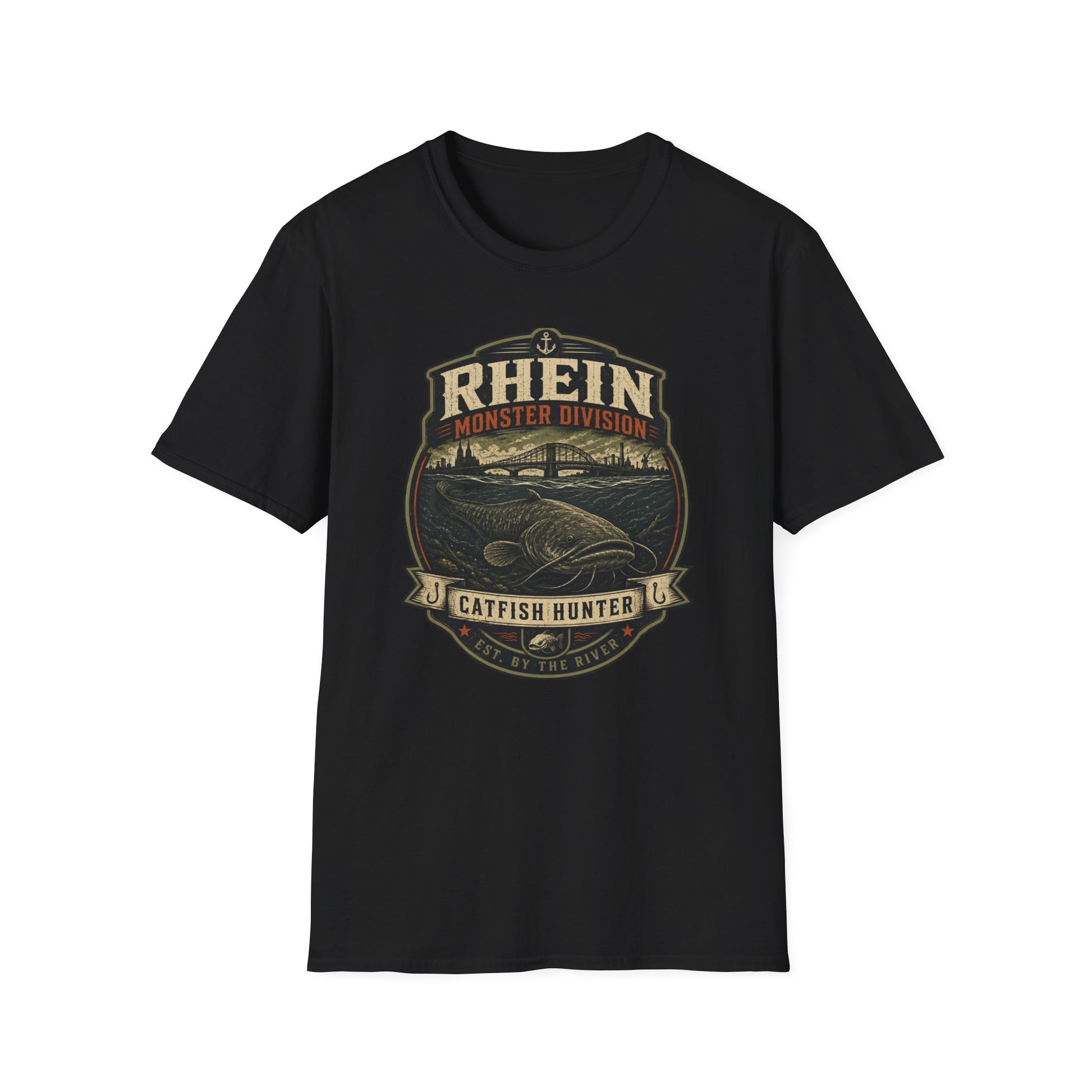 Rhein Monster Division T-Shirt schwarz Wels Angler Geschenk