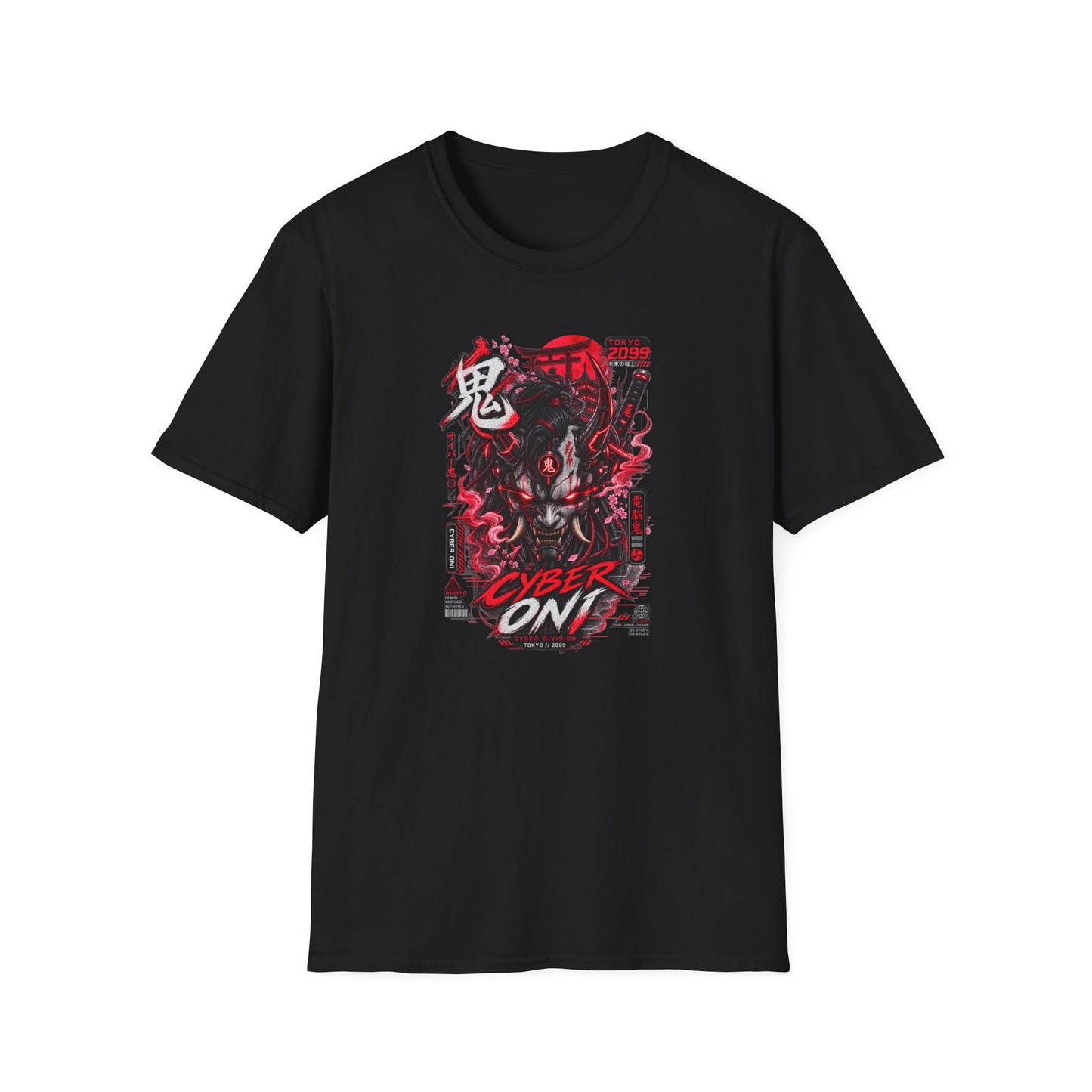 Cyber Oni T-Shirt Weiß – Cyberpunk Streetwear Vorderansicht