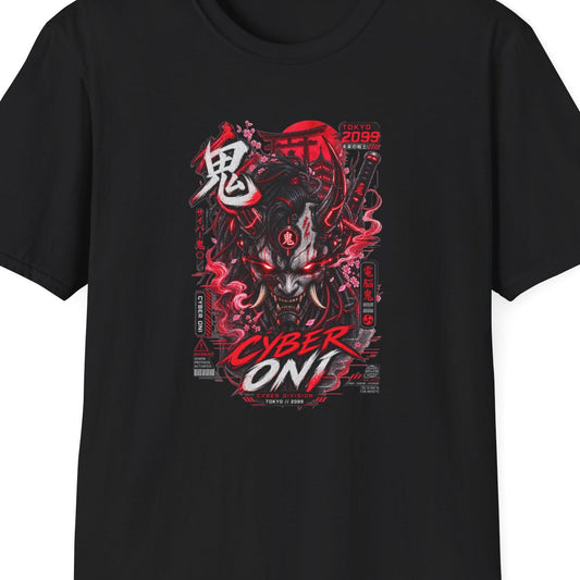 Black Cyber Oni T-Shirt – Design Nahaufnahme