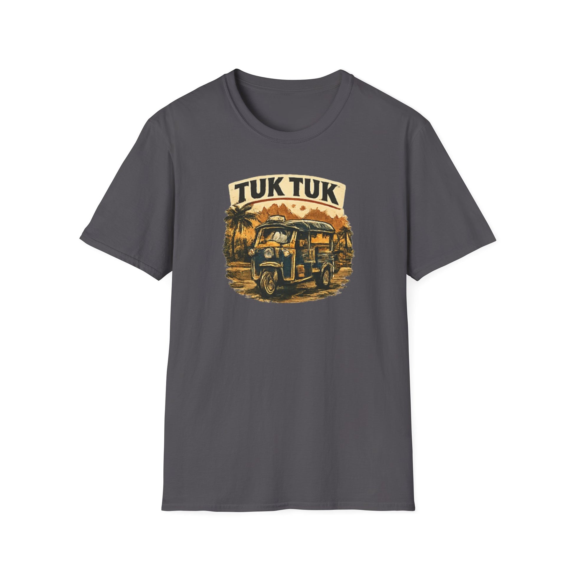 Tuk Tuk T-Shirt grau — Retro Rikscha Design Vorderansicht