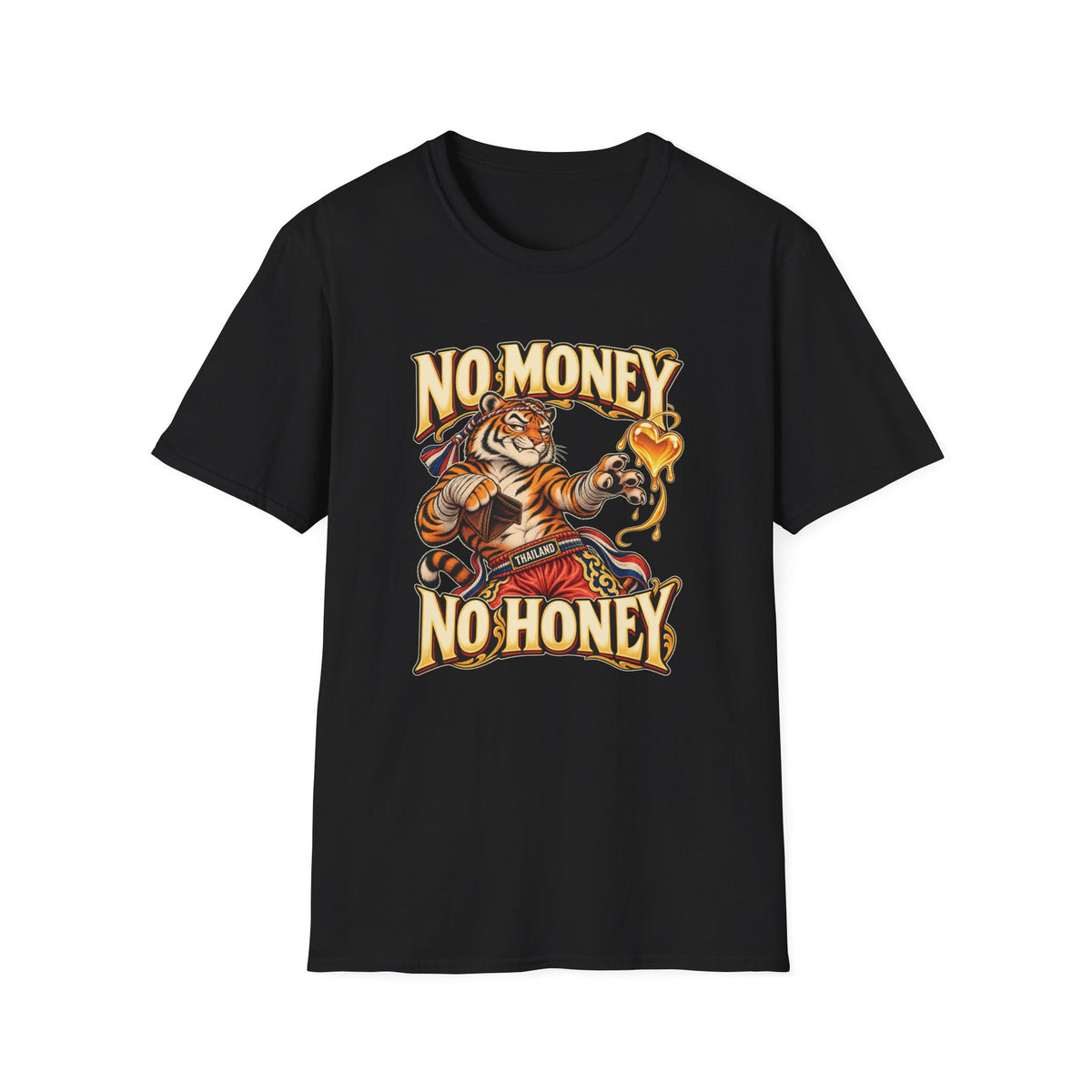 No Money No Honey – Thailand T-Shirt mit Muay-Thai-Tiger | Gildan 64000