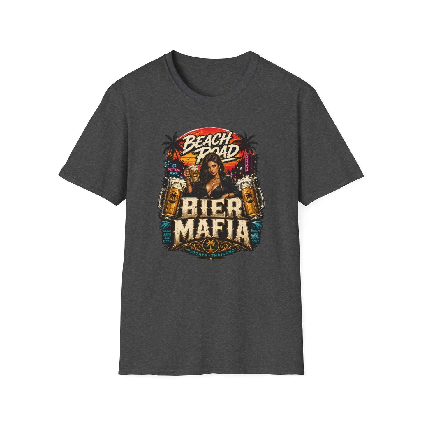 Beach Road Bier Mafia T-Shirt Dark Heather Pattaya Beach Bar Streetwear
