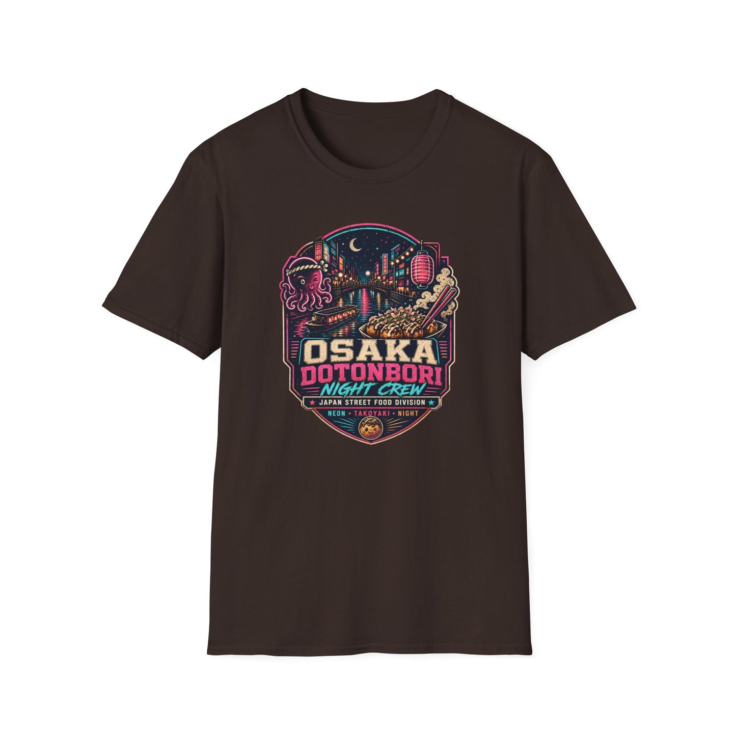 Osaka Dotonbori T-Shirt schwarzbraun Japan Street Food Graphic Tee Vorderansicht