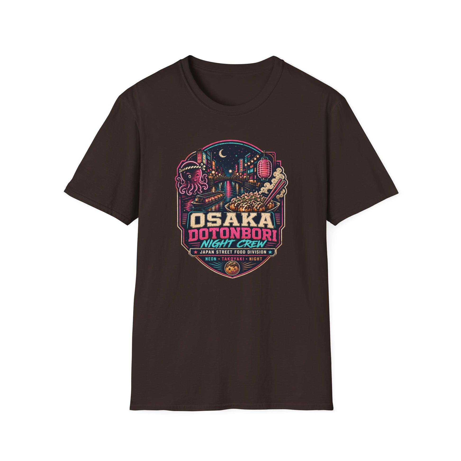 Osaka Dotonbori T-Shirt schwarzbraun Japan Street Food Graphic Tee Vorderansicht