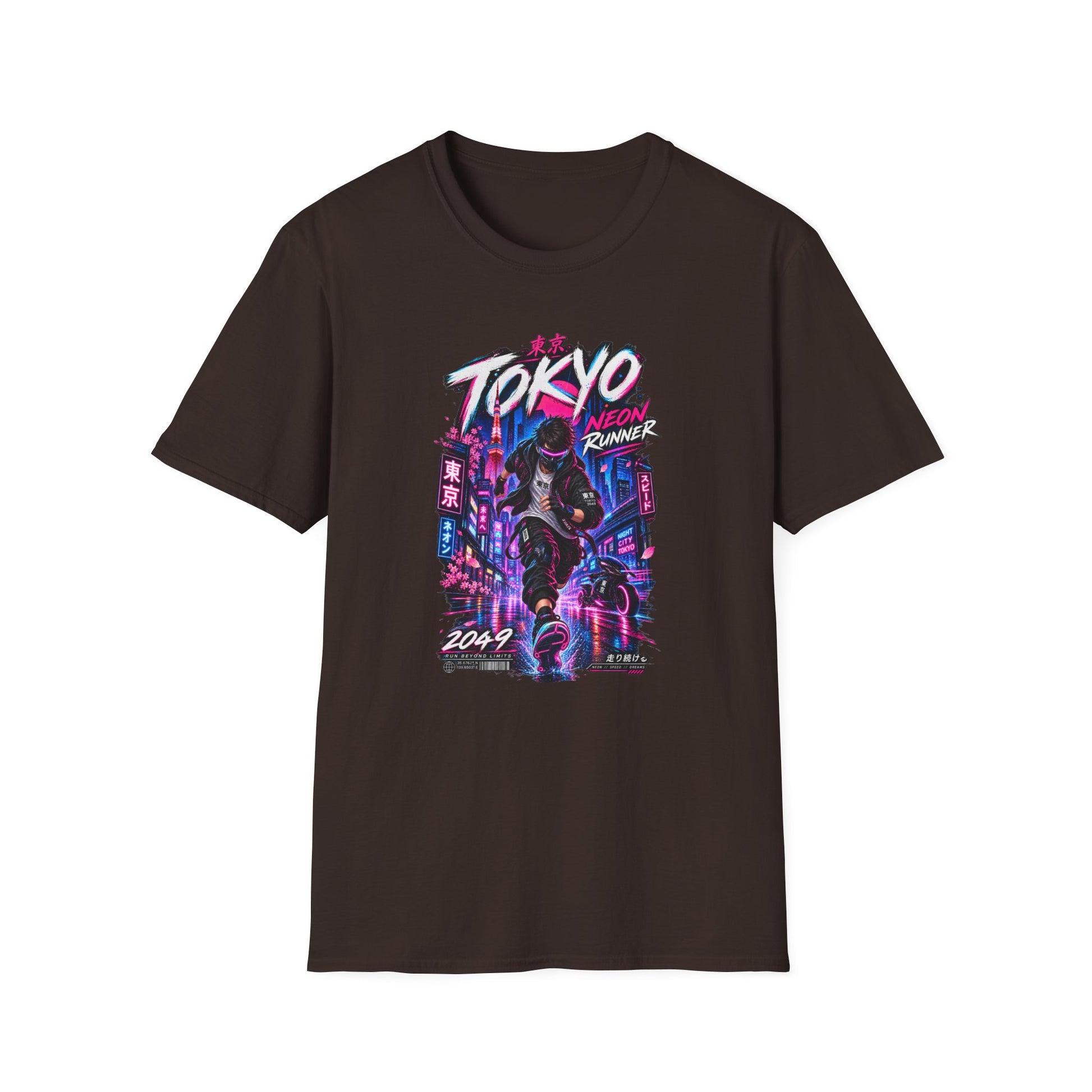 Tokyo Neon Runner T-Shirt Dark Chocolate – Japanese Streetwear Vorderansicht