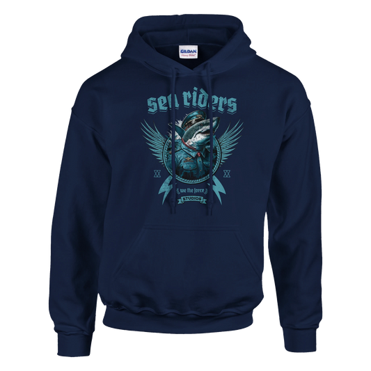 Sea Riders Wikinger Angler Hoodie – Hoodie Designdetail Nahaufnahme