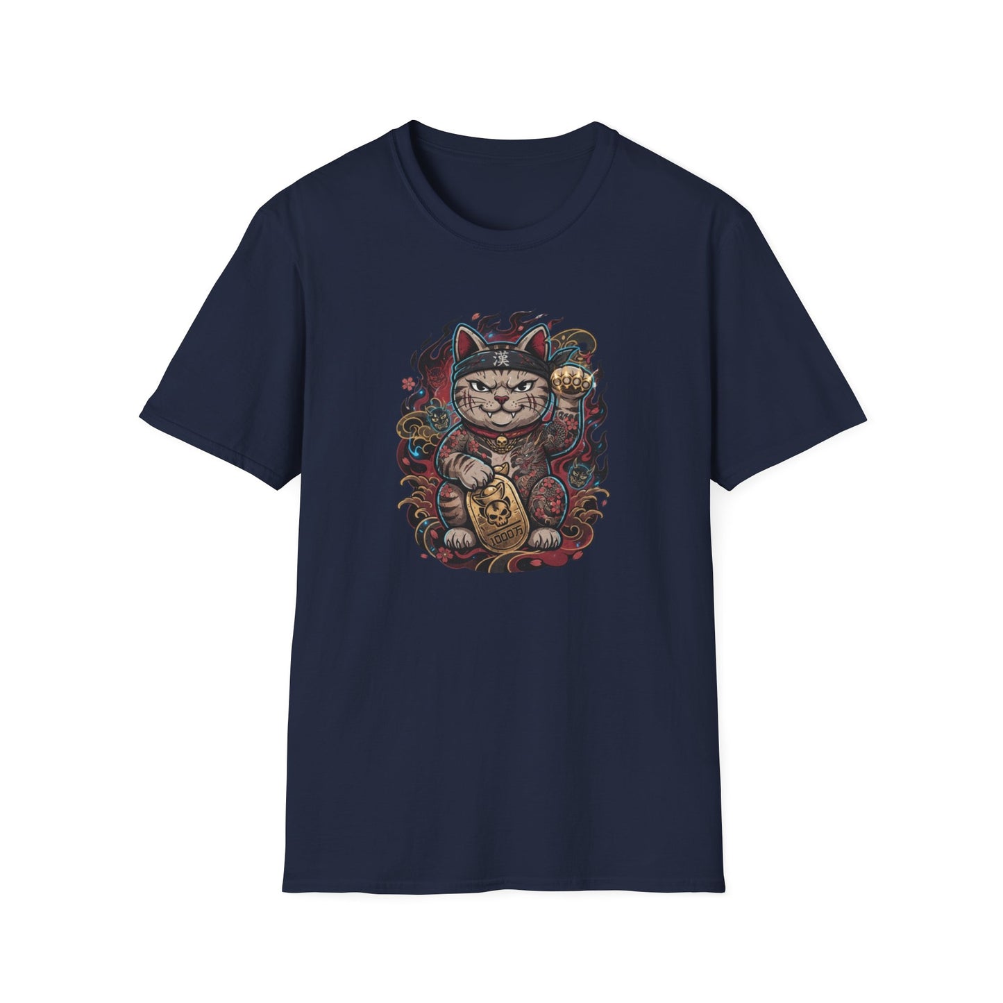 Gangster Cat T-Shirt navy - Maneki Neko Streetwear Herren