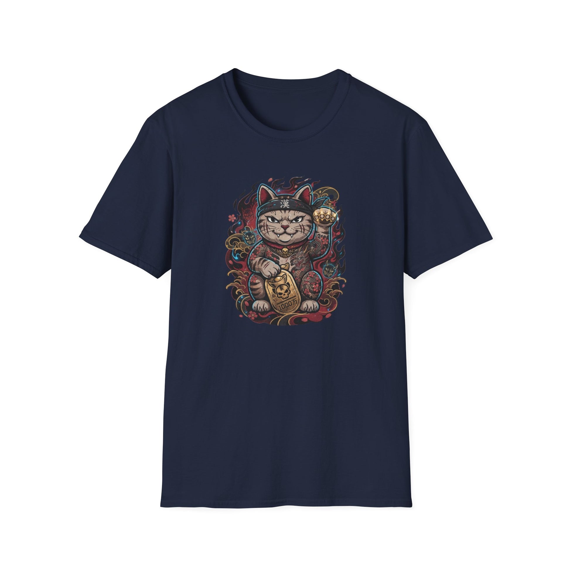 Gangster Cat T-Shirt navy - Maneki Neko Streetwear Herren