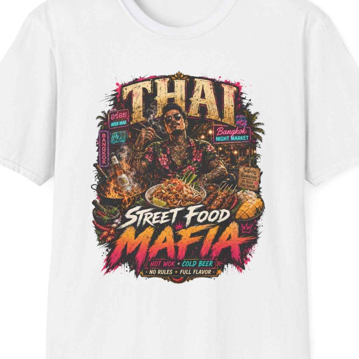 Thai Street Food Mafia T-Shirt weiß Thailand Foodie Pad Thai Bangkok Street Food Graphic Tee – Design Nahaufnahme