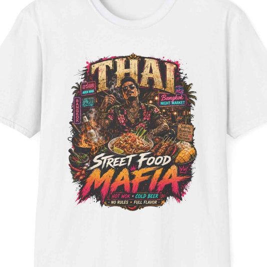 Thai Street Food Mafia T-Shirt weiß Thailand Foodie Pad Thai Bangkok Street Food Graphic Tee – Design Nahaufnahme