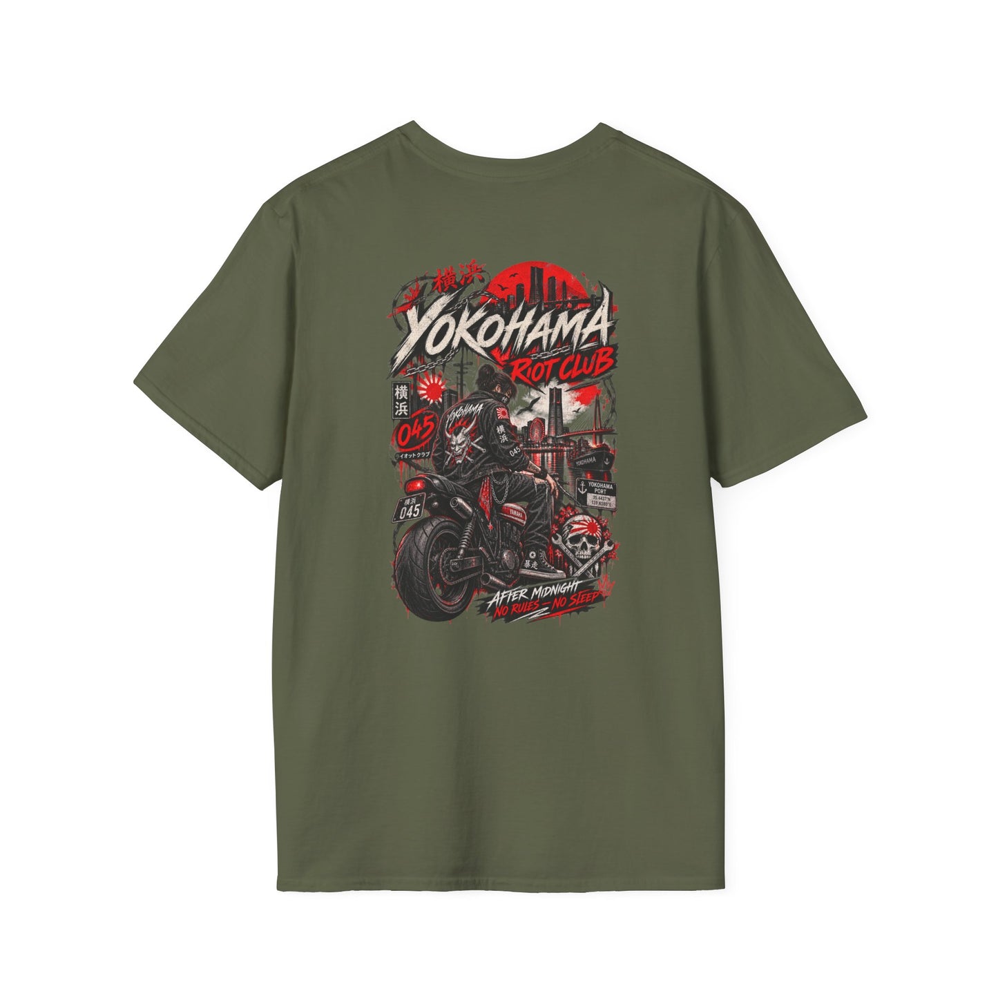 Yokohama Night Rider T-Shirt Military Green — Japan Streetwear Vorderansicht