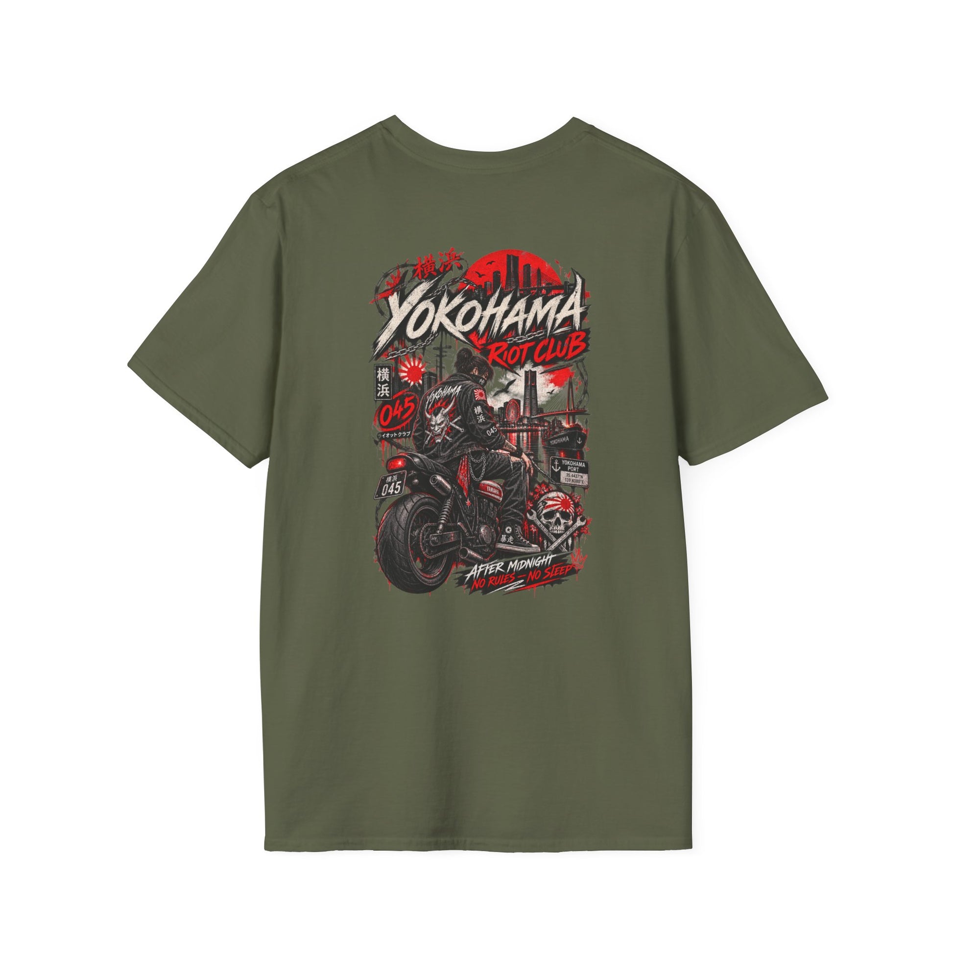 Yokohama Night Rider T-Shirt Military Green — Japan Streetwear Vorderansicht