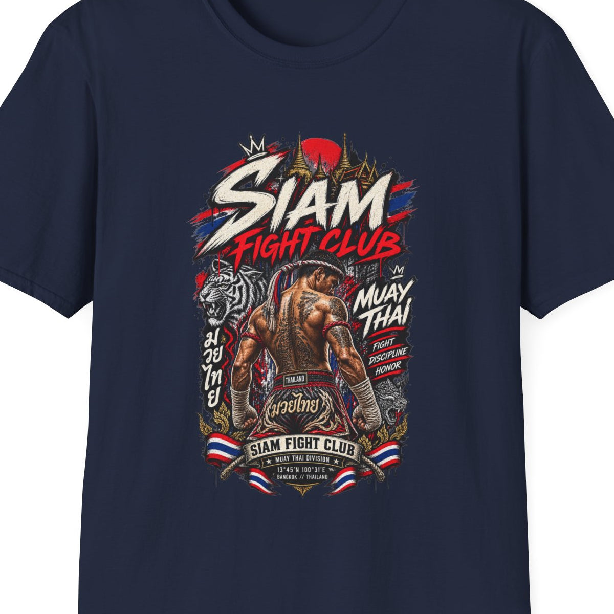 Thailand Boxer Shirt navy — Siam Muay Thai Streetwear – Design Nahaufnahme