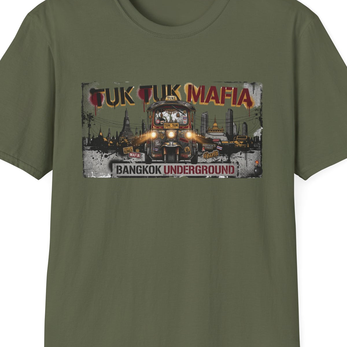 Tuk Tuk Mafia T-Shirt — Bangkok Underground Streetwear – T-Shirt Ansicht 6 – Design Nahaufnahme