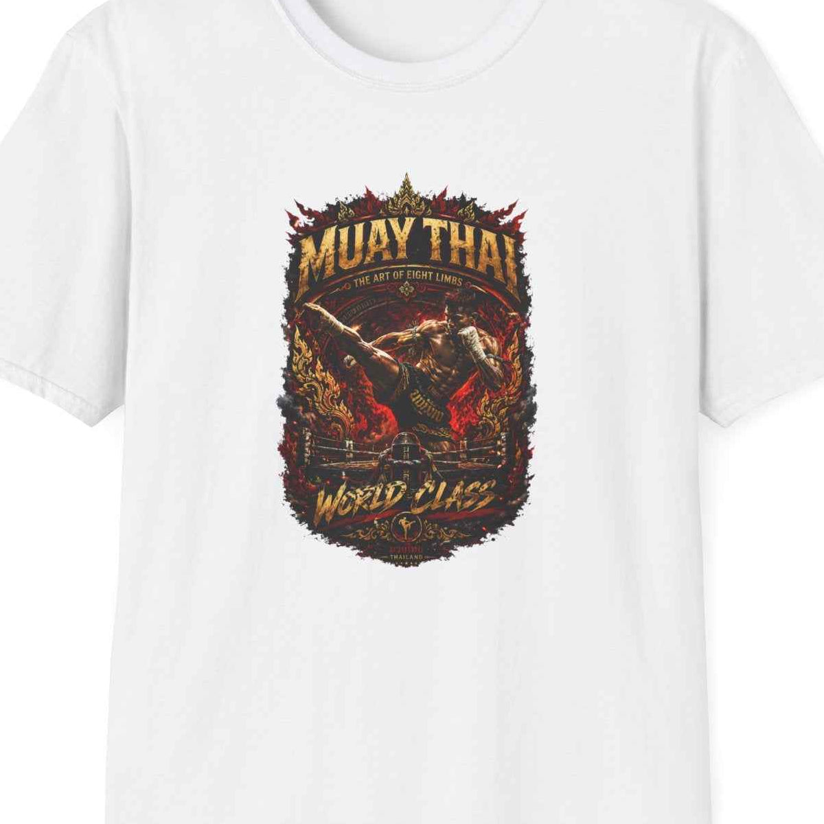 White Muay Thai World Class T-Shirt – Design Nahaufnahme