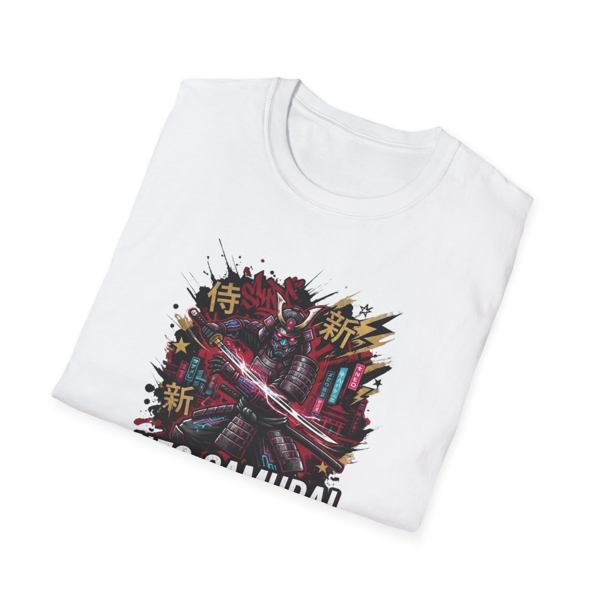 Neo Samurai T-Shirt gefaltet Katana Artwork Japanese Streetwear Nahaufnahme