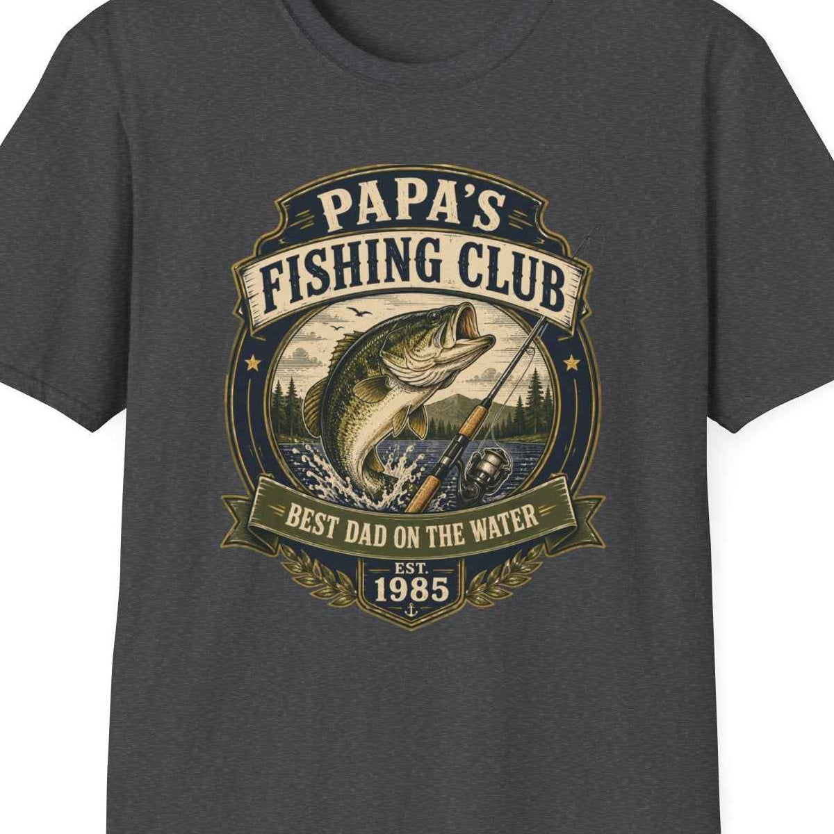 Papa's Fishing Club Angler T-Shirt – Bester Papa am Wasser, Vatertagsgeschenk – Design Nahaufnahme